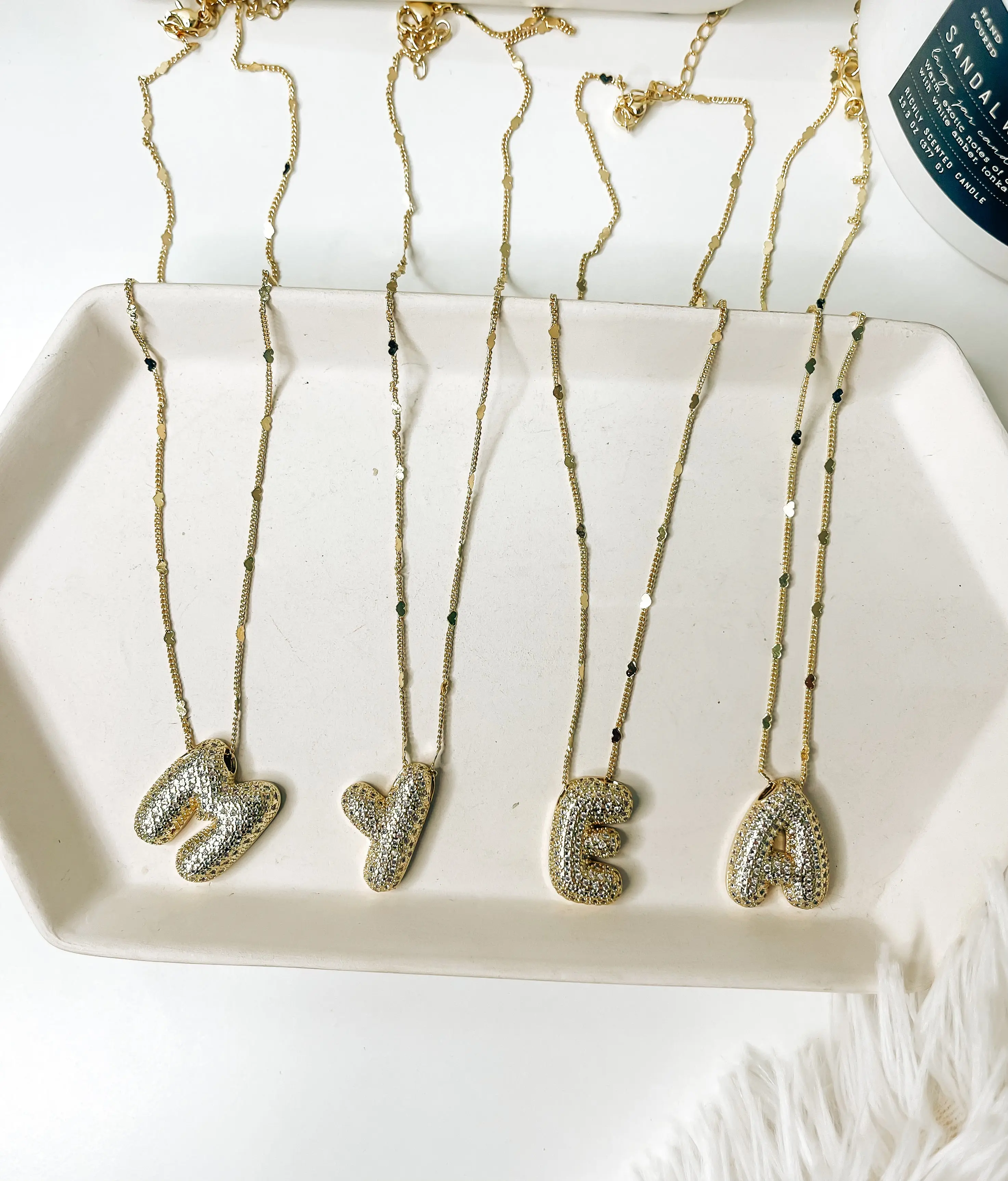 Bubble Initial CZ Gold Plated Necklace