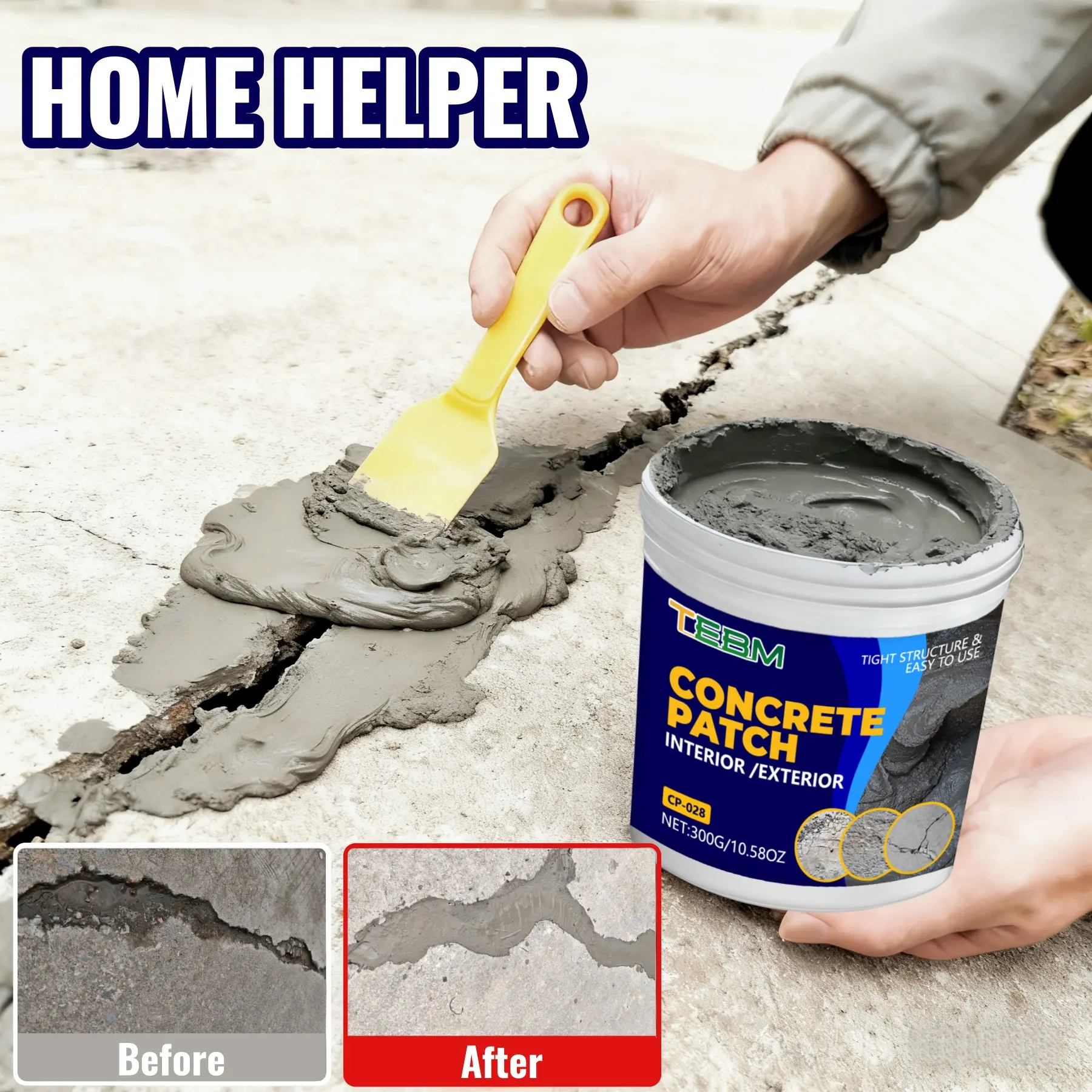 Fast-Drying Waterproof Concrete Repair Paste, High Elasticity Anti-Crack Cement Patch, Wall Hole Crack Filler for Rvs, Roofs, Kitchens, Floors, Concrete Caulking Adhesive, Magic Crack Filler for Concrete