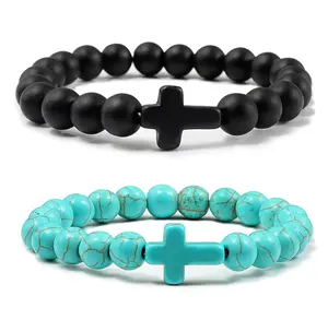 2 Count Cross Bracelet Natural Stone for Men Women Birthday Christmas Gifts