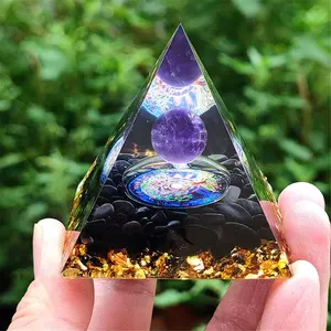 Tree of Life Orgonite Pyramid Amethyst Sphere Obsidian Gemstone Orgone Reiki Energy Healing Crystal Home Office Decoration