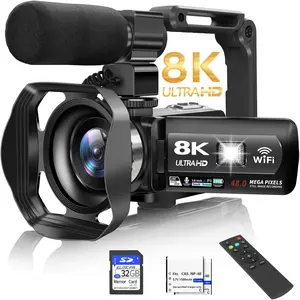 Video Camera, 8K Camcorder 48MP 15FPS UHD WiFi Vlogging Camera with IR Night Vision for YouTube, 3"  Screen 18X Digital Zoom, with Fill Light, Mic, Stabilizer, Lens , Remote and 2