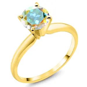 Gem Stone King 14K Yellow Gold Mercury Mist Mystic Topaz Solitaire Engagement 4-Prong Ring For Women | 1.00 Cttw | Round 6MM | Gemstone Birthstone