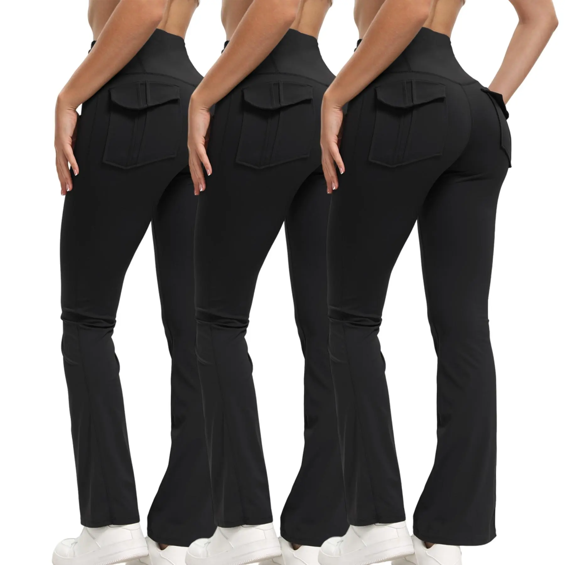 3PCS Women's Flared Leggings with Pockets Women's Flared Sweatpants Fitness Leggings Butt Lifting Fitness Yoga Leggings Track Pants Grey Sweatpants Women Streetwear Exercise Pants Activewear Outdoor(3-Piece Combination)
