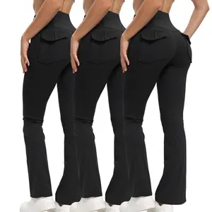 3PCS Women's Flared Leggings with Pockets Women's Flared Sweatpants Fitness Leggings Butt Lifting Fitness Yoga Leggings Track Pants Grey Sweatpants Women Streetwear Exercise Pants Activewear Outdoor(3-Piece Combination)