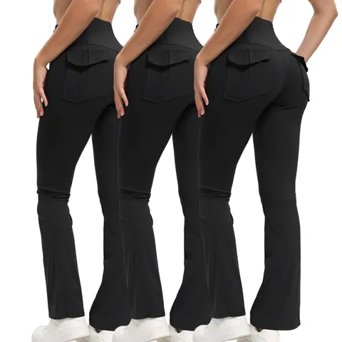 3PCS Women's Flared Leggings with Pockets Women's Flared Sweatpants Fitness Leggings Butt Lifting Fitness Yoga Leggings Track Pants Grey Sweatpants Women Streetwear Exercise Pants Activewear Outdoor(3-Piece Combination)