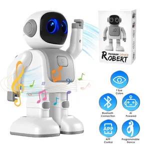 Grey Rechargeable AI Dancing Robot Toy for Kids, Plastic Interactive Learning Bot with Bluetooth Music & Rhythm-Sync Dancing, App-Controlled Create & Program Your Own Dance Routines, Unisex Birthday Gift