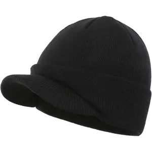 Men's Winter Beanie Hat with Brim Warm Double Knit Cuff Beanie Cap