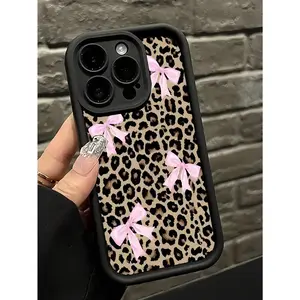 Cheetah print 1 piece leopard print bow decoration luxury protective mobile phone case, suitable for Apple 17, 16, 15, 14, 13, 12, 11 Pro Max, x, xs, xsmax, 12.1mini, 16e, waterproof, shockproof, drop-proof and scratch-resistant