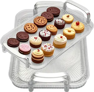 3 Pack Serving Tray with Handles Stackable Reusable Trays  Serving Food Plastic Serving Platters for Party Charcuterie Fruit  Biscuitds Cake Tray Appetizer Cream Gold