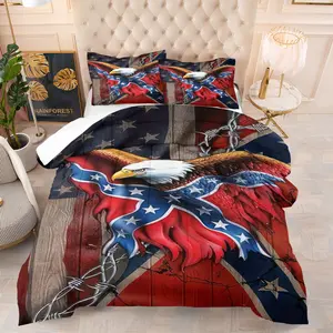 American Vintage Style Comforter Set-with Silk-Cotton Filling, Eagle Spreading Its Wings Themed Printed Bedding Set, Includes 1/2 Pillowcases - without Core, Unique in Style, Soft and Comfortable, Ideal for History and Culture Enthusiasts