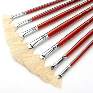 Fan Brush for Painting, 7 Pieces Fan Brush Set with Hog Bristle Natural Hair and Long Wood Handle, Professional Artist Fan Brushes for Acrylic Painting,Oil Watercolor Painting