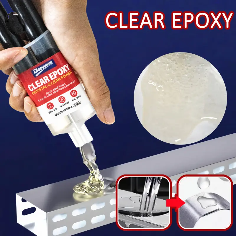Doeyvose CLEAR EPOXY - Fast-Setting, Invisible Waterproof Sealant for Tool Heads, Shower Rod Repairs & Plastic Container Fixes, Strong Adhesion