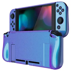 PlayVital UPGRADED Glossy Dockable Case Grip Cover for Nintendo Switch, Ergonomic Protective Case for Nintendo Switch, Separable Protector Hard Shell for Nintendo Switch - Chameleon Purple Blue