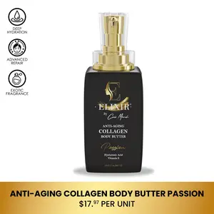 Elixir by Cocó March Passion Anti-Aging Collagen Body Butter Cream - 8.5 fl oz Hydrating Lotion with Shea & Coconut Butters for All Skin Types