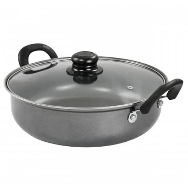 212 MAIN Highberry 12 in. Deep Shape Nonstick All-Purpose Pan with Lid, Grey Handles, Fry-Suitable Cookware for Stew, Sear