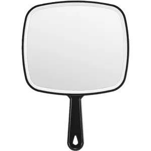Extra Large Handheld Salon Mirror with Handle - Single Item for Barbers, Hairdressing (Black, 12.4" L x 9" W)