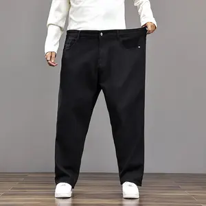 Plus Size 4XL-9XL Big & Tall Comfort Stretch Jeans for Men Dark Blue Elastic Waist Relaxed Fit Denim Trousers Fits 440 LBS