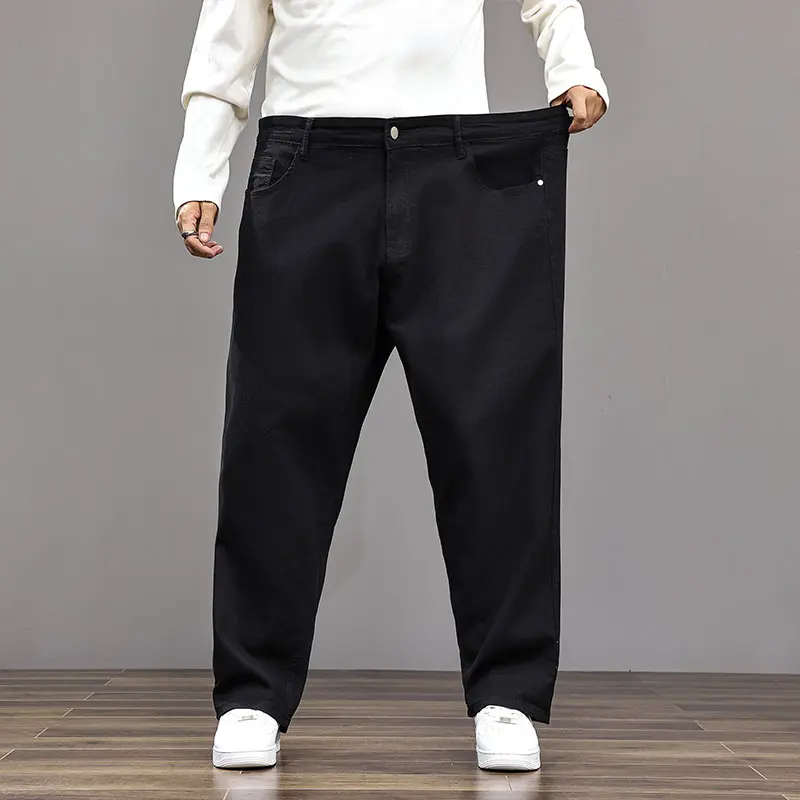 Men's Big & Tall Jeans in Plus Sizes 4XL-9XL, Casual Loose Fit Comfort Stretch Denim Pants with an Elastic Waist, Dark Blue, Below Ankle, Stretch Waist, Baggy Relaxed Fit Men's Jeans, All Seasons, Woven, Jeans That Move With Your Lifestyle