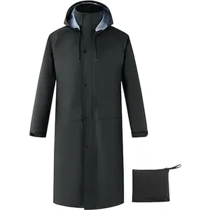 Mens Long Rain Coat Waterproof with Hood, Lightweight Rain Jacket Spring Windbreaker for Travel and Hiking