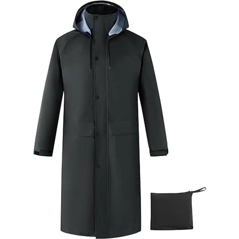 Mens Long Rain Coat Waterproof with Hood, Lightweight Rain Jacket Spring Windbreaker for Travel and Hiking,clothes for back to school,first day of school outfits