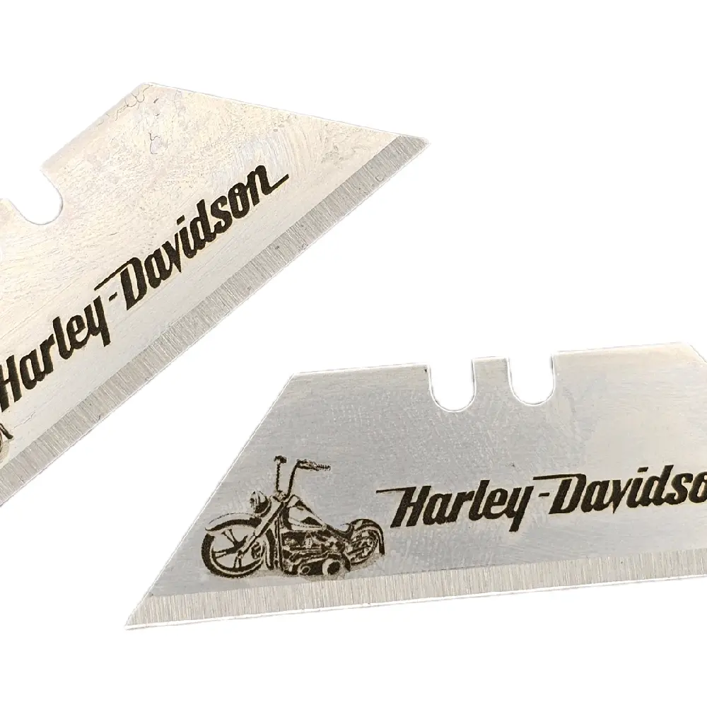 Laser Engraved Silver Razor Blades for Harley-Davidson Enthusiasts