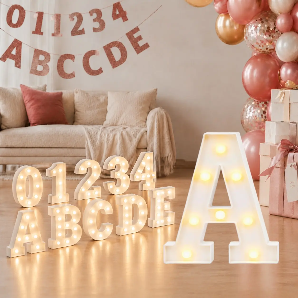 LED Marquee Letter & Number Lights, 8.58" Warm White Alphabet Sign A-Z & 0-9, DIY Battery Powered Party Decor for Birthday, Wedding, Baby Shower, Graduation & Anniversary