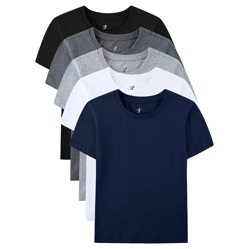 Boys T-Shirts 5 Pack 100% Cotton Jersey Short Sleeve Crew Neck Shirts for Boys School Daily and Sports Wear 4-16 Years