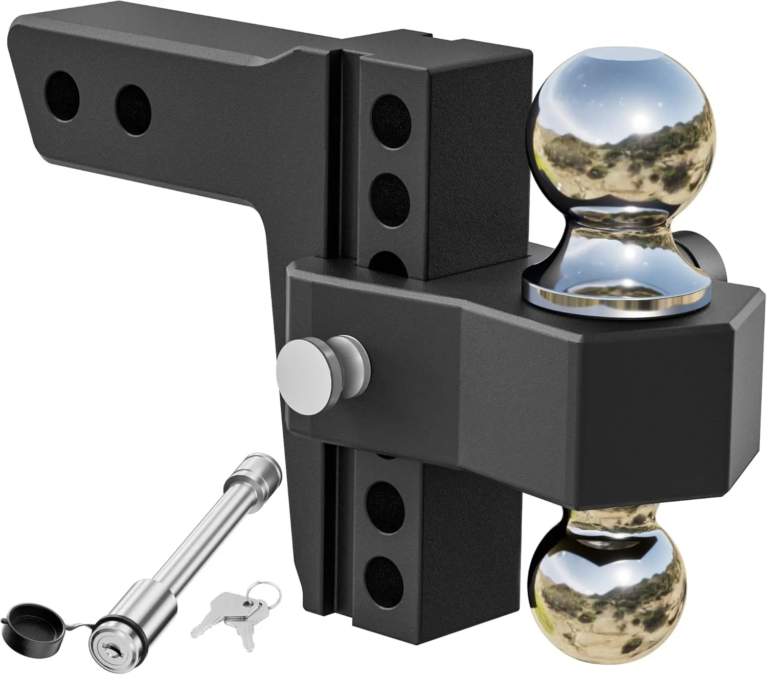 LOCAME Adjustable Trailer Hitch, Fits 2-Inch Receiver, 6-Inch Drop/Rise Aluminum Drop Hitch,12,500 LBS GTW-Tow Hitch for Heavy Duty Truck with Double Stainless Steel Locks, Black, LC0024