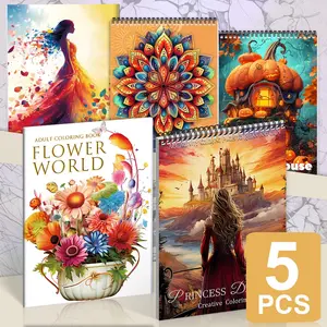 5-Pack Anti-Stress Coloring Book Set, Coloring Pages, Creative Coloring for Adults - Relaxation & Stress Relief Paperback Featuring Character, Mandala, Flower Designs - Patterns for Easy, Fun Creativity - Perfect for Holidays
