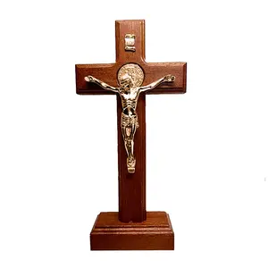 Wood Cross Ornament Standing Statue Decorative Figurine Art Crafts Decoration