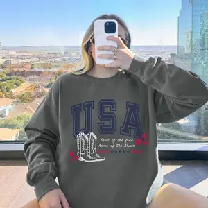 USA Collage Crewneck Western Theme Sweatshirt Cowgirl Crewneck Fourth of July Crewneck Summer Sweatshirt Gift Her Trendy Gift America Theme