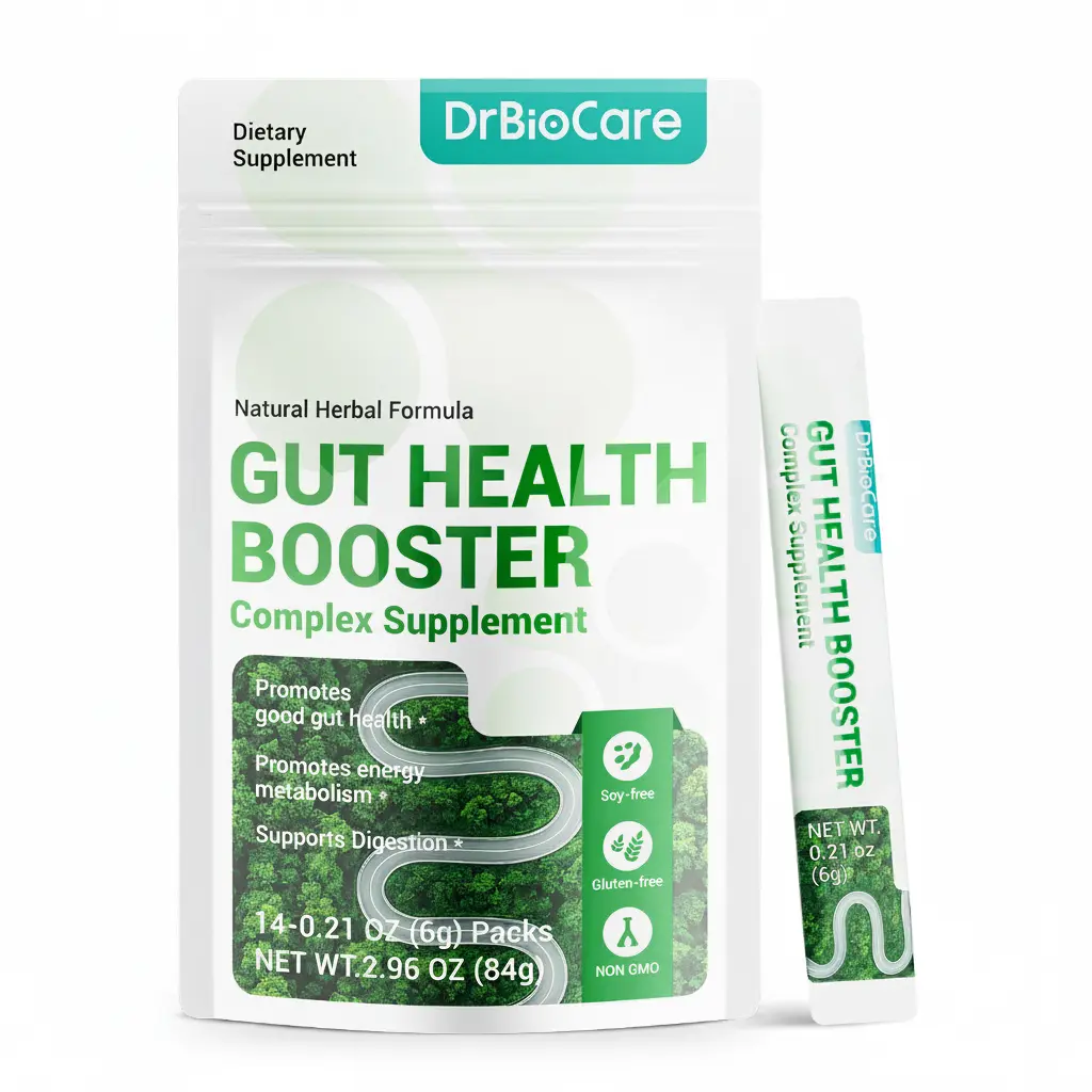 DrBioCare Gut Health Booster Complex Supplement Promotes Good Gut Health Energy Metabolism Supports Digestion Moringa Oleifera Extract AKK Non-GMO Gluten-Free Soy-Free Prebiotic Probiotic Blend