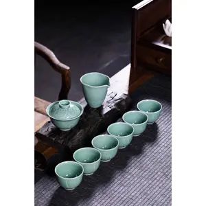 Longquan Celadon 8-Head Dunhuang teapot set