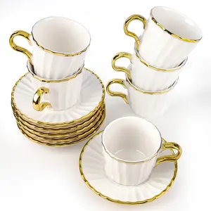 3.2oz Turkish Coffee Cup Set of 6, Cappuccino Cups Espresso Cups and Saucers