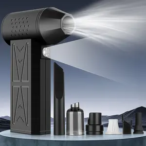 Rechargeable handheld turbo fan with LED light and vacuum cleaner, multifunctional portable fan for dust removal, combustion assistance, hair drying, 4-speed electric dust collector, multifunctional cleaning tool, suitable for car, office, home use