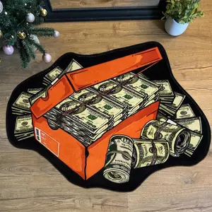 Dollar Bill Storage Box Pattern Carpet, 1 Count Non-slip Soft Floor Mat, Household Decorative Rug Mat for Home Living Room & Bedroom