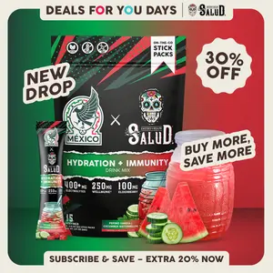 México x Salud 2-in-1 [Hydration + Immunity - Pepino Sandía | Cucumber Watermelon] Electrolytes Powder, Agua Fresca Drink Mix, Elderberry, Dairy & Soy Free, Non-GMO, Gluten Free, Vegan, Low Calorie, 1g Sugar (15 Servings), Deals For You Days
