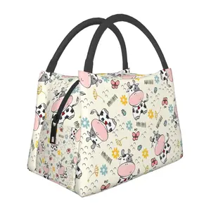 Lunch box, lunch bag, reusable portable insulation bag, insulation bag,cow pattern, suitable for outdoor camping, work, school, fitness