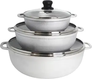 1.5/3.5/7.0qt Cast aluminum Caldero 3pc Set with Glass Lid - 18/24/30cm