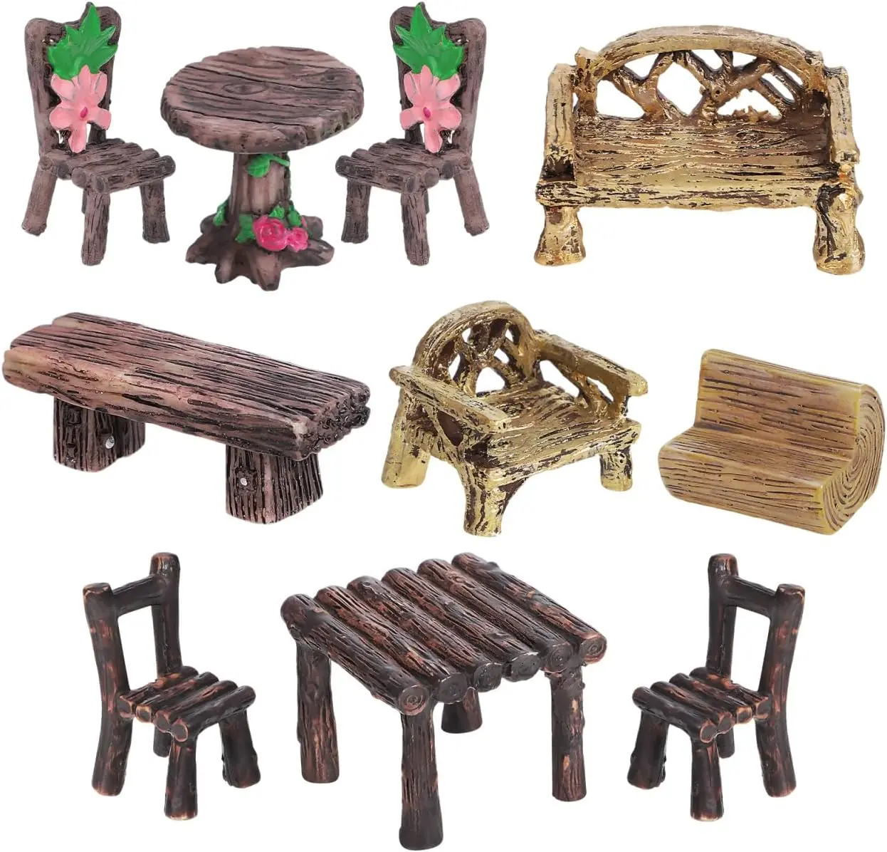 10-Pack Compact Size Mini Retro Wooden Benches with Realistic Paint - DIY Landscaping Moss Terrarium Ornaments, Easy to Carry Garden Decor for DIY Enthusiasts, Home Improvement Supplies, Home Decor, Yard Art