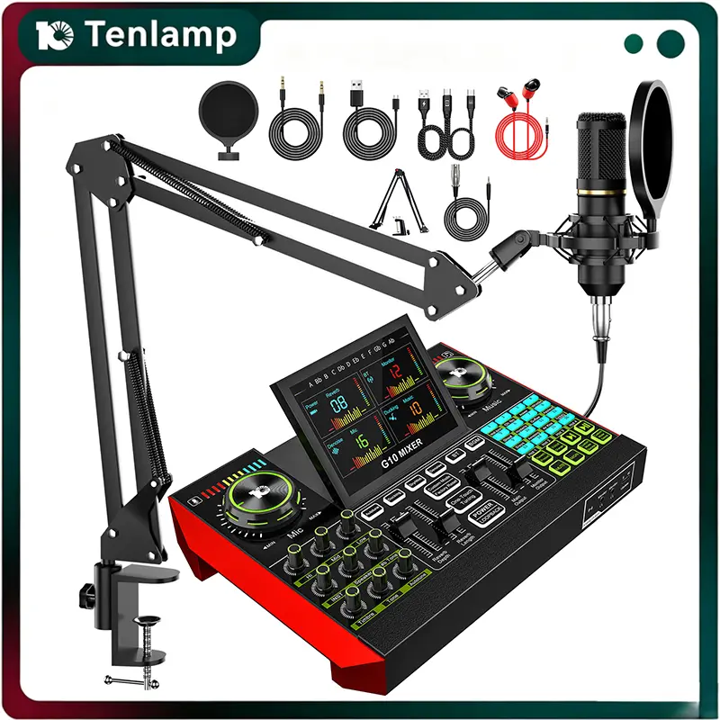 Tenlamp G10-BM800 Multi-Functional DJ Controller Mixer Kit - Portable USB & Bluetooth Audio Controller, Mobile Studio Mixer with Separate Reverb, Treble, Bass Adjustment, Wired Recording Equipment for Karaoke Setup, Content Creators