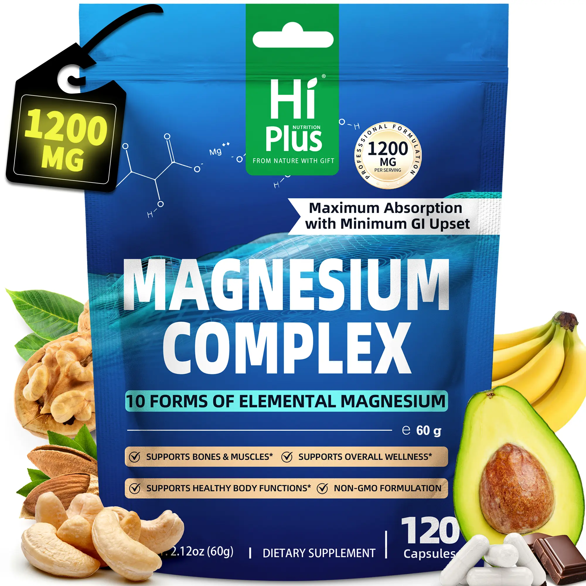 HiPlus Magnesium Complex 10 Essential Magnesium Supplement 1200mg 120 Capsules HiPlus Magnesium Complex 10 Essential Magnesium Supplement 1200mg 120 Capsules