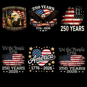 Iron on Patches, 6-Sheet 250th Anniversary Patriotic Complete Set for Maximum Value, 8.66" x 8.66" American Flag-Eagle DTF Ready-to-Press Heat Transfers Vinyl Decals for Customized Craft DIY T-Shirts Bags