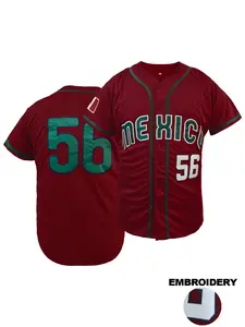 Men's Embroidered Mexico #56 Baseball Jersey, Loose Fit Short Sleeve Baseball Shirt, Breathable V-Neck, All-Season Comfort Sportswear, Machine Washable, Stylish Jersey, for Team Sports, Casual & Game Day - Athletic Apparel for Football Players & Fans