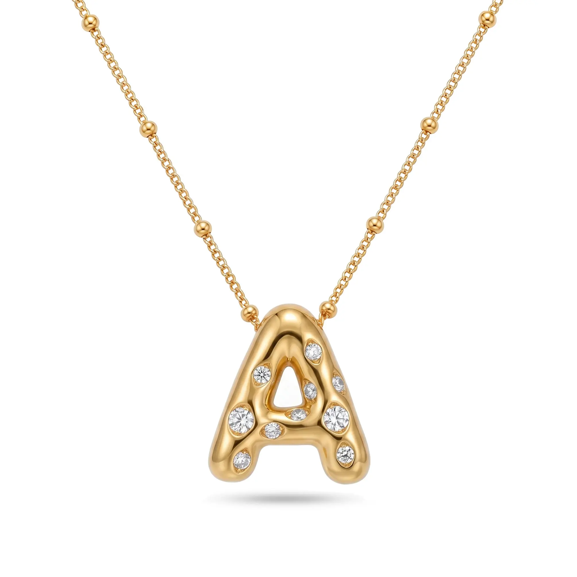 Gold Initial Necklace – 18K Gold Plated CZ Letter Pendant Necklace for Women