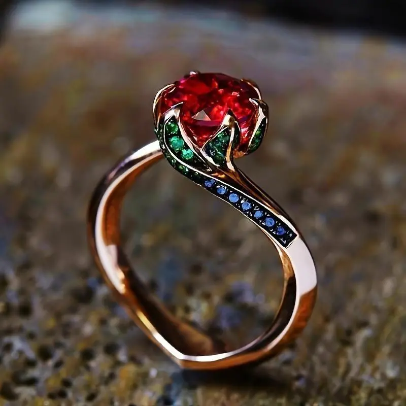 1Pc Elegant Rose-Shaped Synthetic Red Garnet Ring - Adjustable Luxury Wedding Engagement Band, Women's Dainty Fashion Jewelry, Ideal for Daily Party Use, Sports & Outdoor Protective Gear Accessories for Women, Rings