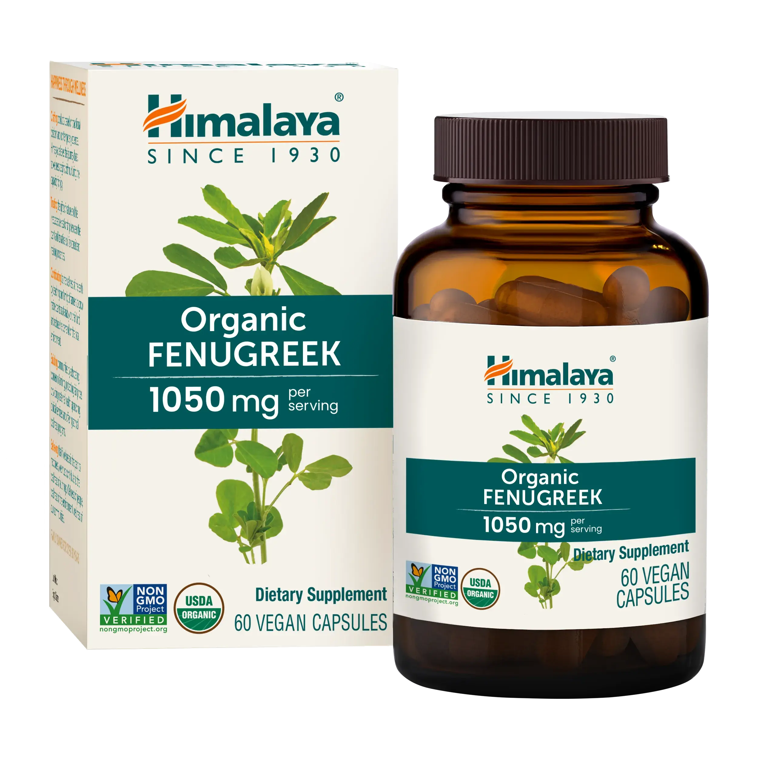 Himalaya Organic Fenugreek for Daily Wellness, Warming and Energizing Properties, 1,050 mg, 60 Vegan Capsules