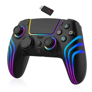 (Battery not included) Gaming controller with 7-color RGB lighting, dual vibration, Turbo function, 6-axis gyroscope, programmable headphone jack, 1500mAh battery, wired adjustable gamepad with button remote control, colorful design.