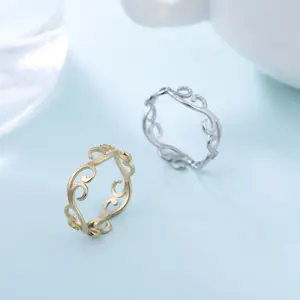 Hollow arabesque ring golden/silver titanium steel ring men's and women's daily wear gift