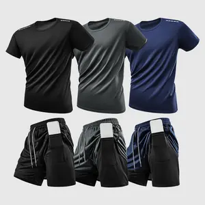 Men’s Printed Crew Neck Short Sleeve T‑Shirt + Drawstring Elastic Waist Shorts — Summer Sports Set (3 Pieces)